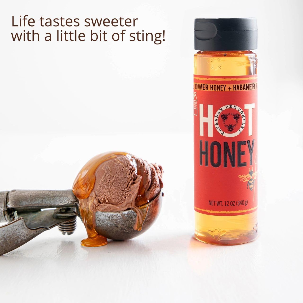Savannah Bee Company Hot Honey Gluten Free and 100% Pure Honey Infused with Sweet Wildflower- Heat from Wildflower and Habanero Peppers 12 oz Squeeze Bottle