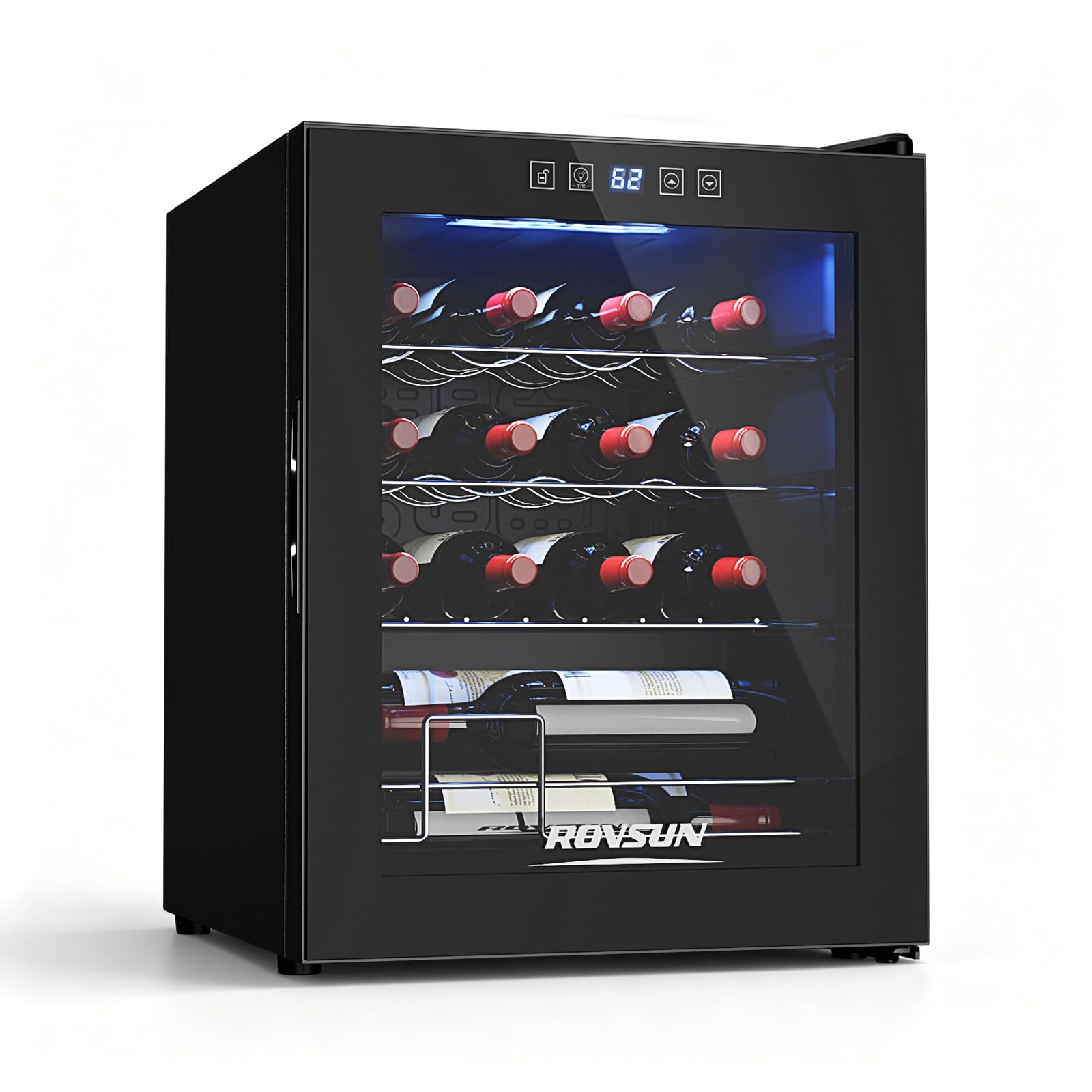 ROVSUN 18 Bottle Wine Fridge, Freestanding Compressor Wine Cooler Refrigerator, Beverage Wine Chiller with Digital Temperature Control & Double-layer Glass Door for Red White Wine, Champagne, Beer