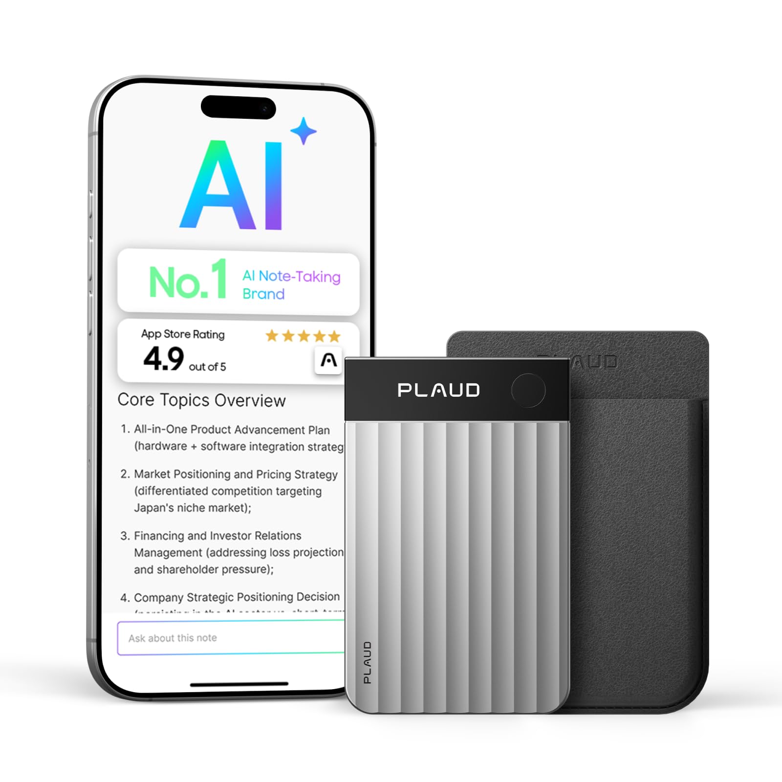 Plaud Note Pro AI Voice Recorder, Transcribe & Summarize with AI Note Taker for Meetings & Calls, Professionals & Teams, Supports 112 Languages, Ultra-Slim, InstantView Display, Case Included, Black