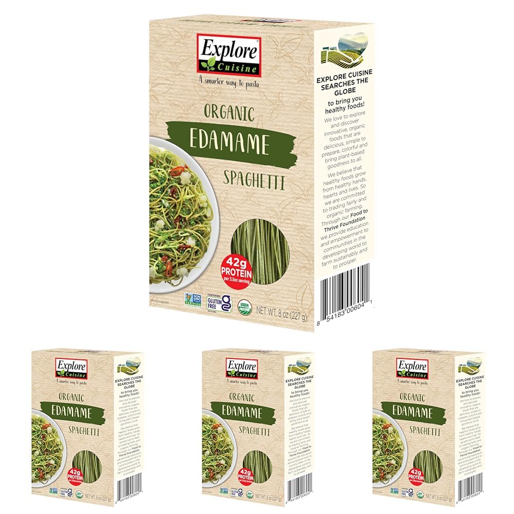 Explore Cuisine Organic Edamame Spaghetti - Pack of 6 (8 oz) - Easy-to-Make Gluten Free Pasta - High in Plant Protein & Fiber - Vegan, Keto Friendly, Non- GMO - 24 Total Servings
