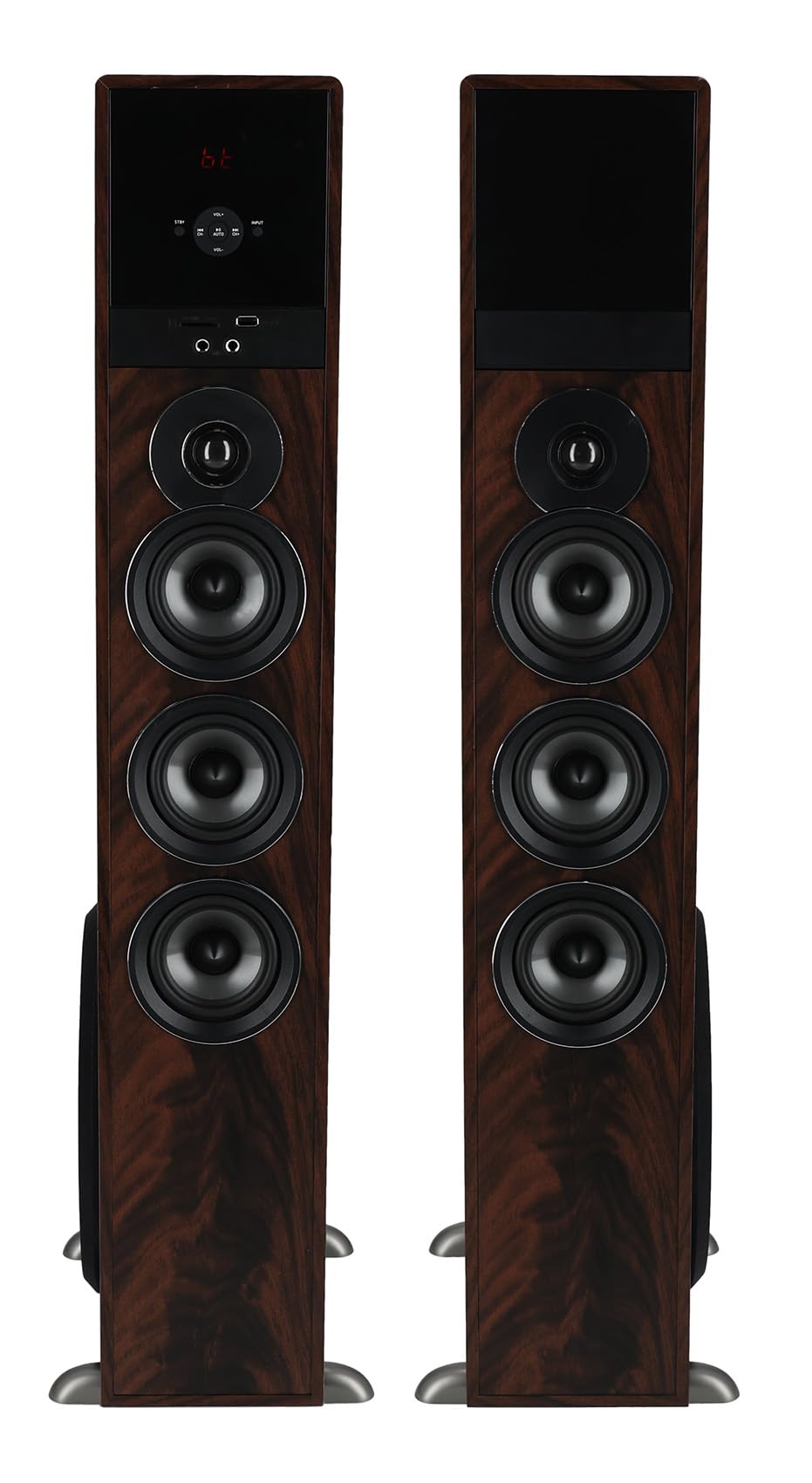 Rockville TM150D Powered Home Theater Tower Speaker System, Dark Wood, 1000W, 10" Subwoofers, Bluetooth, USB/SD Playback, FM Radio, Remote Control, Karaoke Ready, Perfect for Home Entertainment