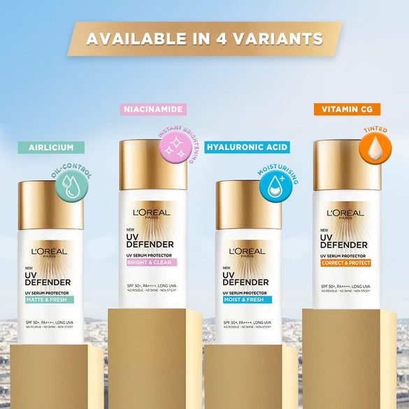 L’Oréal Paris UV Defender Serum Protector Sunscreen SPF 50 PA+++, Matte & Fresh, 50 ml (Pack of 1) ht Matte Sunscreen For Oily Skin | UVA & UVB Protection, 50 ml