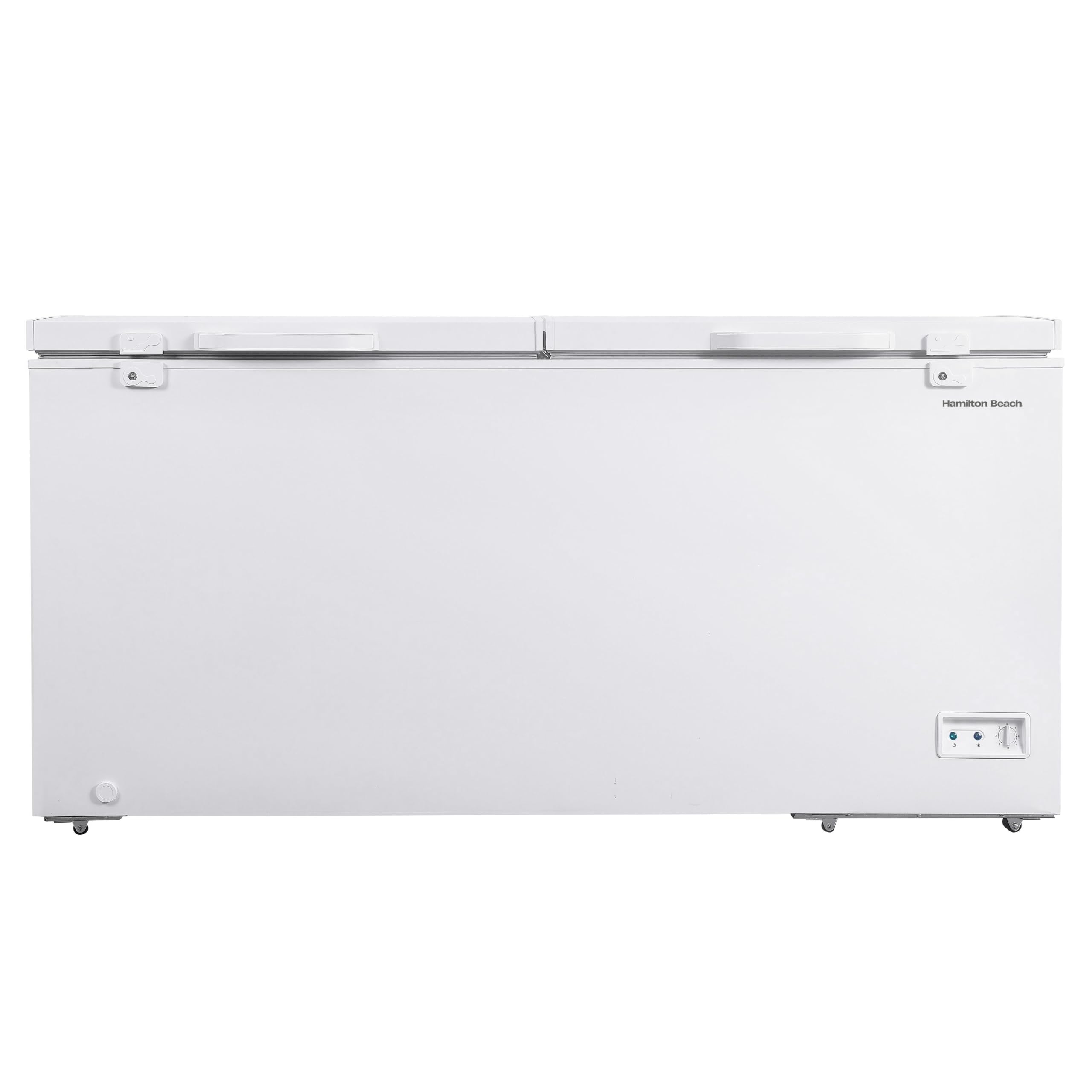 Hamilton Beach HBFRF2129 21 cu ft Double Door LID Garage-Ready Chest Freezer-White, Vinyl-Coated Baskets, Space-Saving Flat Back, Stay-Open, Front-Access Drain, for Storage, Hunting, Large Family
