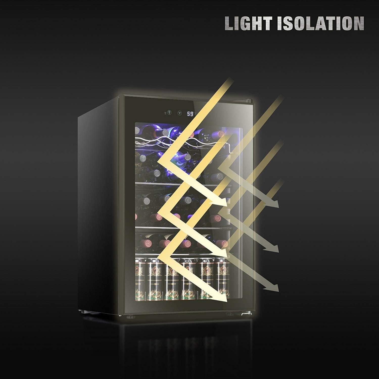Antarctic Star 12 Bottle 48 Can Wine Cooler/Cabinet Beverage Refrigerator Mini Fridge Low Noise Clear Glass Door Counter Top Cellar for Beer Soda Bar 1.3 cu.ft Black