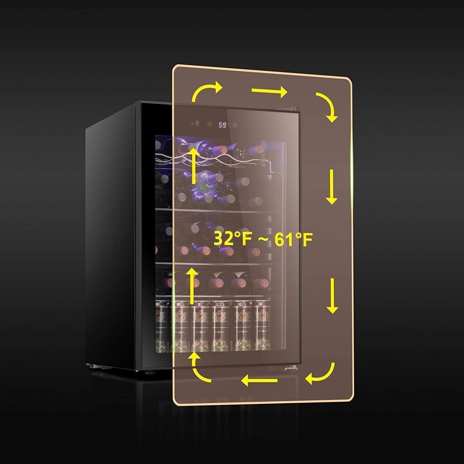 Antarctic Star Wine Cooler, Beverage Refrigerator, 16 Bottle Freestanding Quiet Wine Cellar Front Glass Door for Home and Bar, Digital Temp Control, 1.71 Cu.Ft.