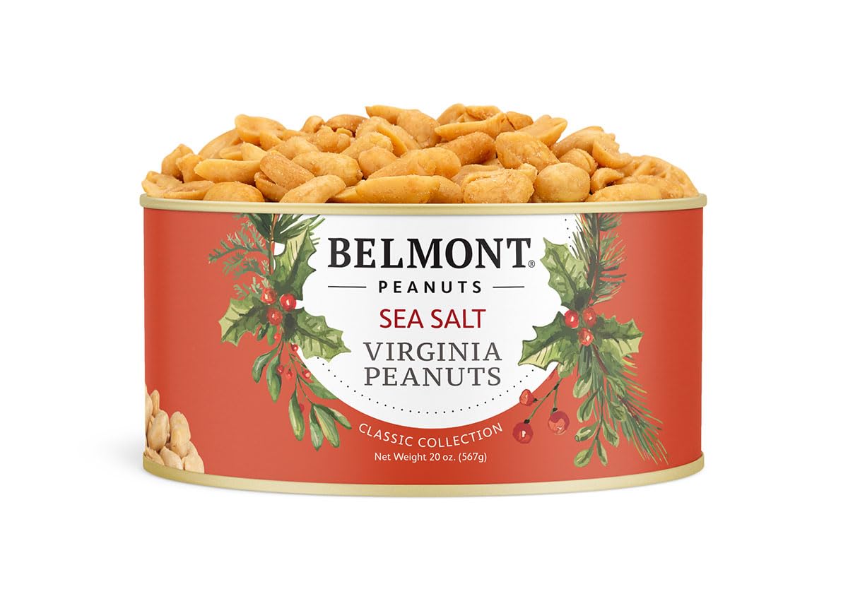 Belmont Peanuts Gourmet Sea-Salted Virginia Peanuts, 20 oz (1 Pack) – Only 3 Simple Ingredients, No Preservatives, 7g Protein – A Premium, Salty, Crunchy, Hand Seasoned Snack