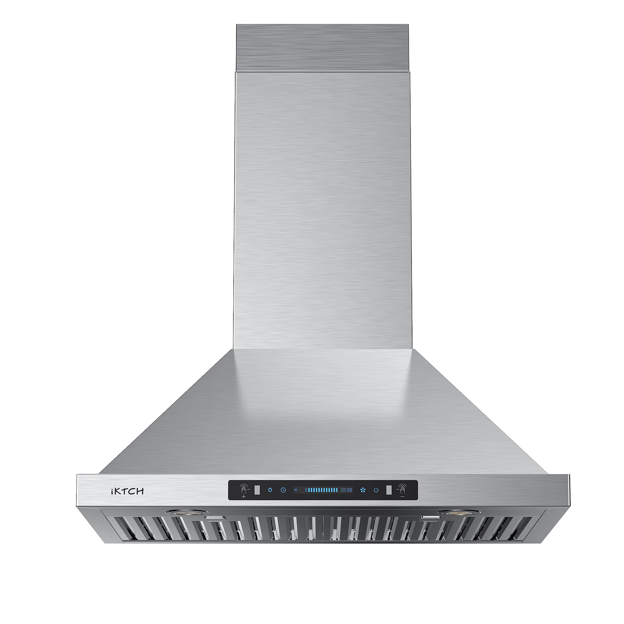 IKTCH 30-inch Wall Mount Range Hood 900 CFM Ducted/Ductless Convertible, Kitchen Chimney Vent Stainless Steel with Gesture Sensing & Touch Control Switch Panel, 2 Pcs Adjustable Lights(IKP02-30'')