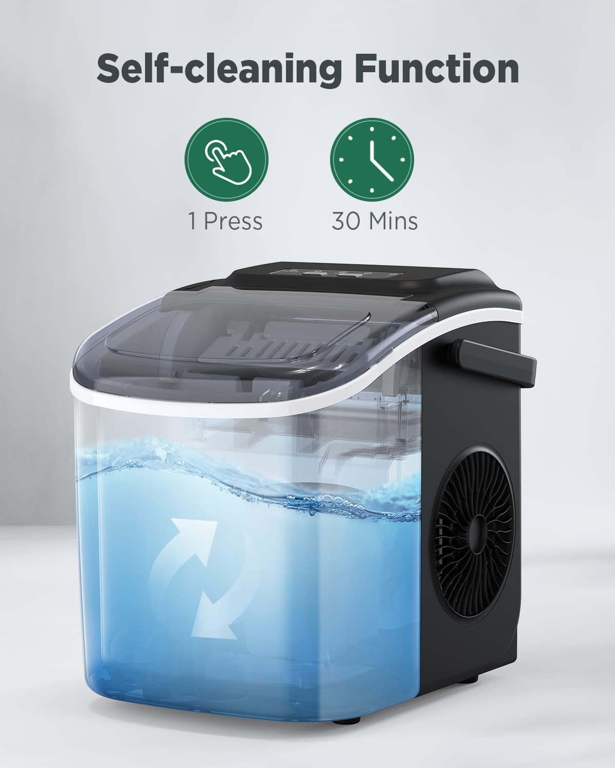 Silonn Ice Maker Countertop, Portable Ice Machine with Carry Handle, Self-Cleaning Ice Makers with Basket and Scoop, 9 Cubes in 6 Mins, 26 lbs per Day, Ideal for Home, Kitchen, Camping, RV