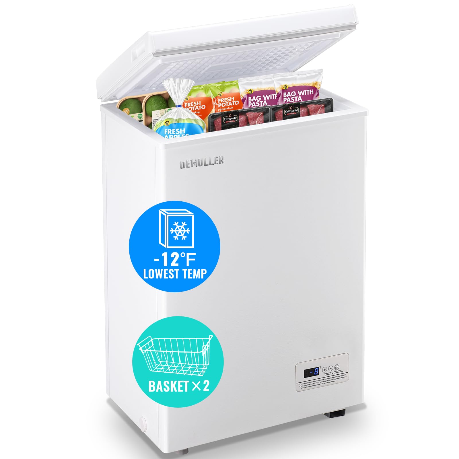 Mini Chest Freezer Compact Deep Freezing Machine with Electronic Temperature Control (Accurate to 1 ℉) Freestanding Small Freezer with 2 Removable Storage Baskets Black