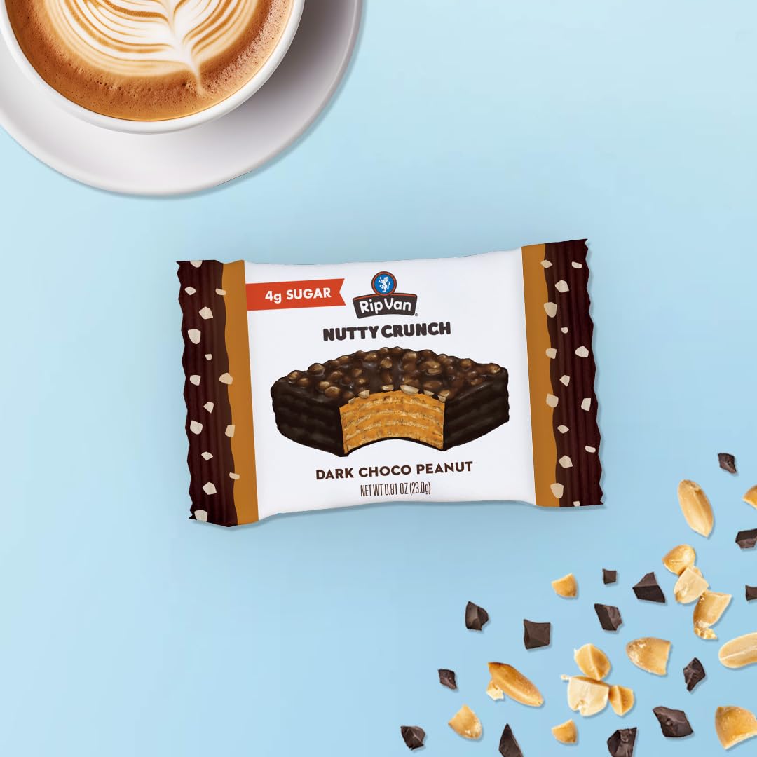 Rip Van Keto Wafer Cookies - Healthy Snacks - Non GMO Snack - Keto Snacks - Low Carb, Low Sugar (2g), Low Calorie and Vegan Snack - 16 Count (Dark Chocolate Peanut Butter)