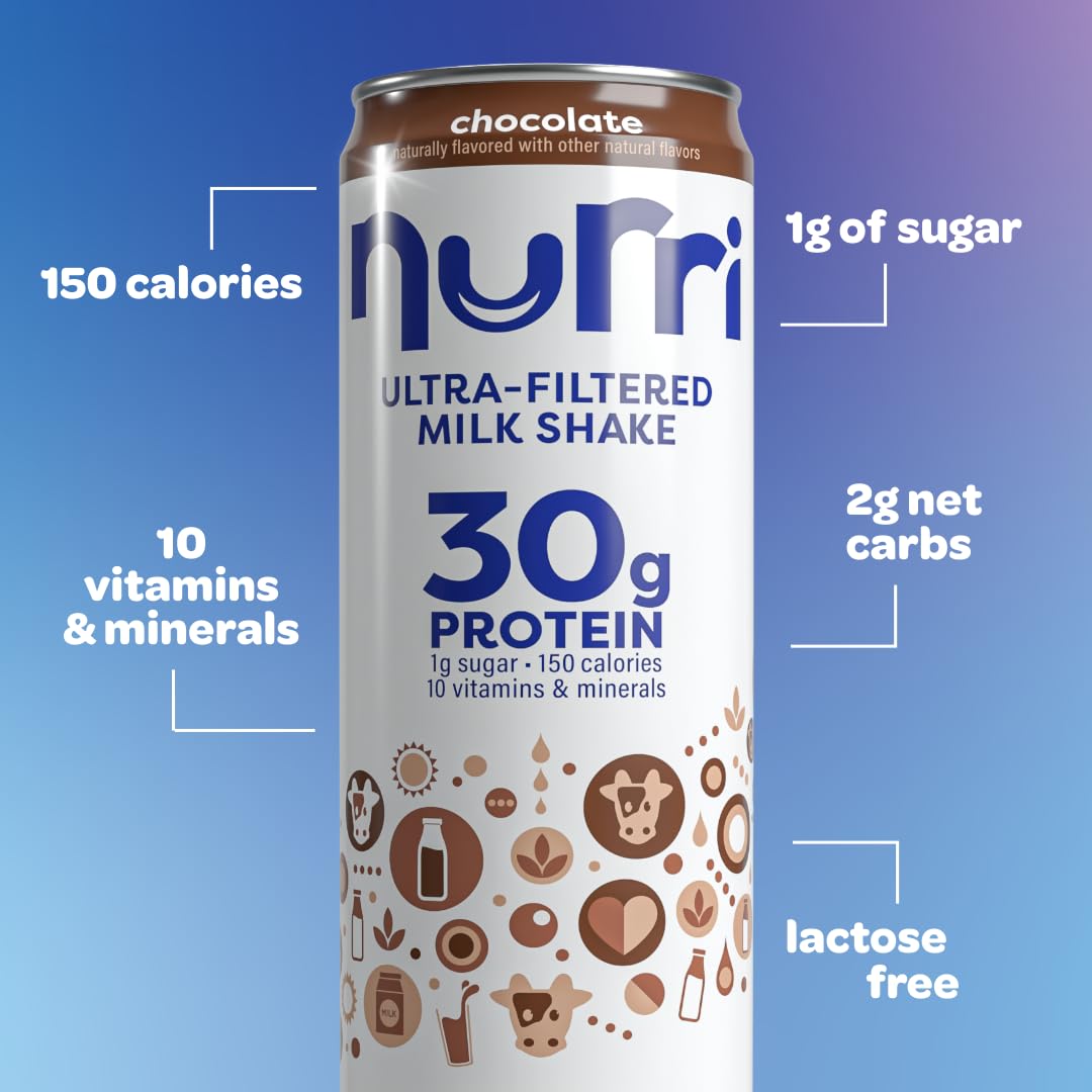 Nurri - 30g Protein Ultra Filtered Milk Shake – Chocolate - Lactose Free, Low Sugar, 150 Calories, 10 Vitamins and Minerals - 11 fl oz, 10 Cans