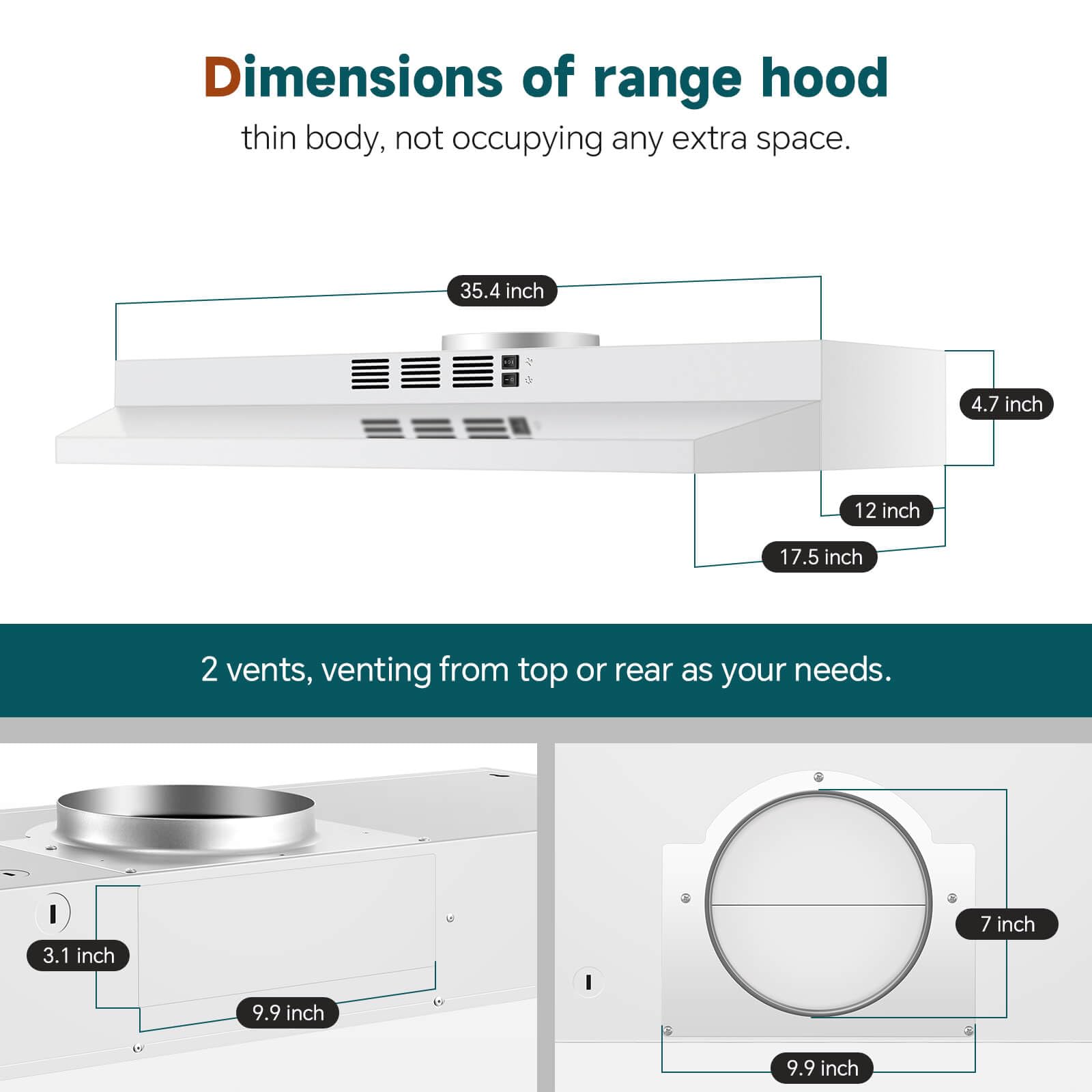 SNDOAS Range Hood 30 inch Under Cabinet, Ducted/Ductless Convertible Kitchen Hood, Stainless Steel Vent Hood with LED Light,Under Cabinet Hood with 2 Speed Exhaust Fan,Black