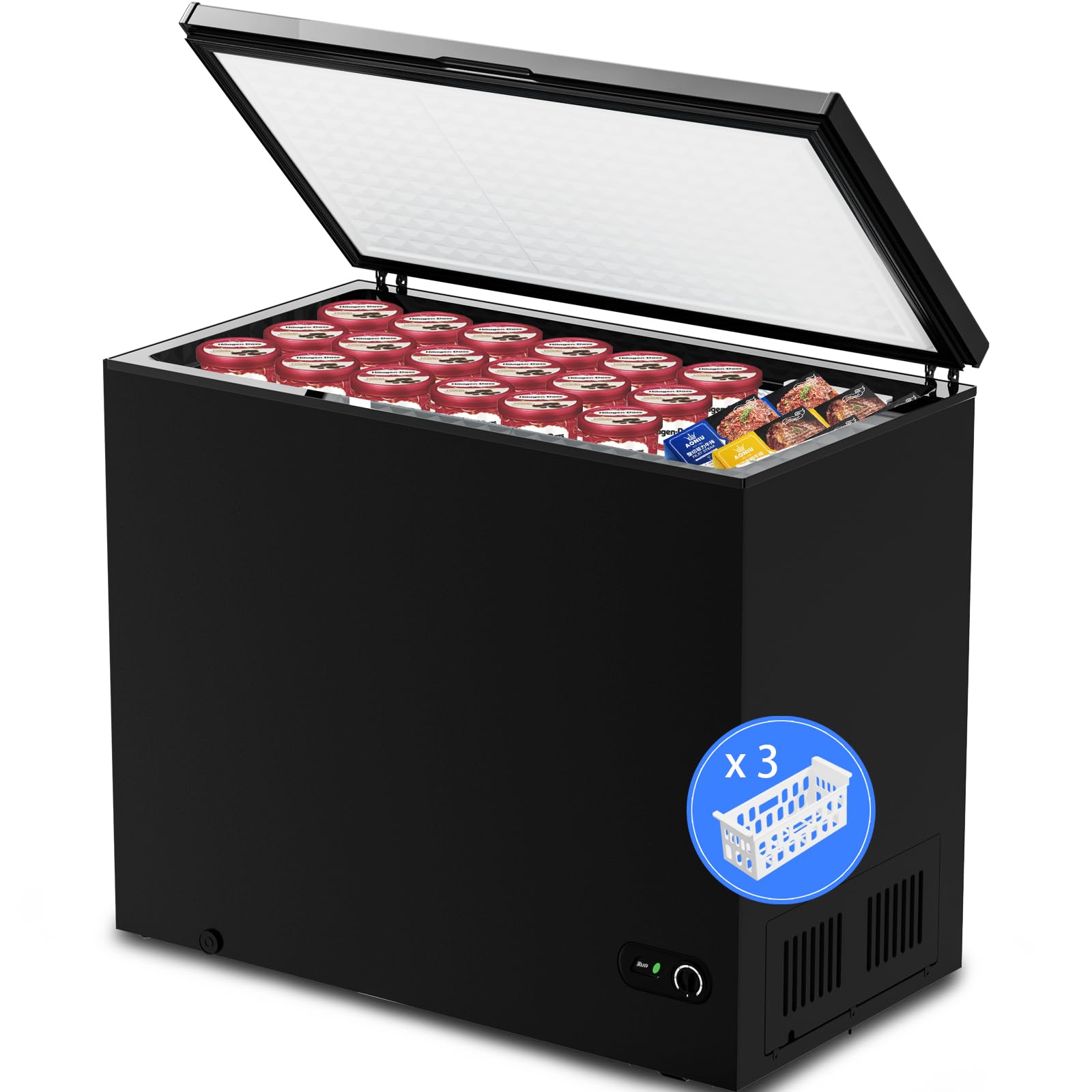 Kismile 2.8 Cubic Feet Chest Freezer with 2 Removable Basket Free Standing Top Open Door Compact Freezer with Adjustable Temperature for Home/Kitchen/Office/Bar