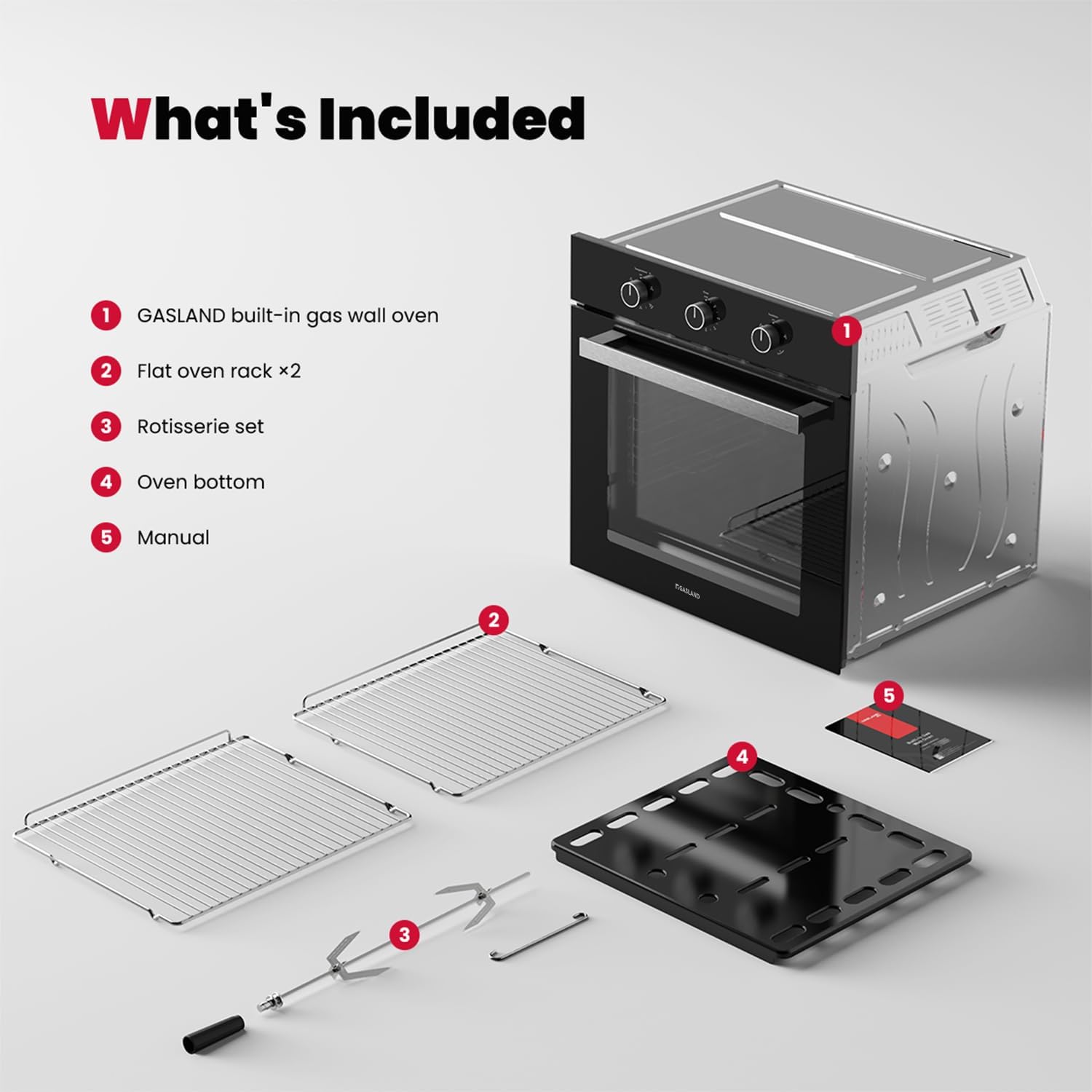 GASLAND 24 Gas Wall Oven, ETL Certified Natural Gas Wall Oven with Bake Broil Rotisserie Functions, Timer and Convection Fan, 120V Cord Plug, 2.12 Cu.ft Capacity, Stainless Steel