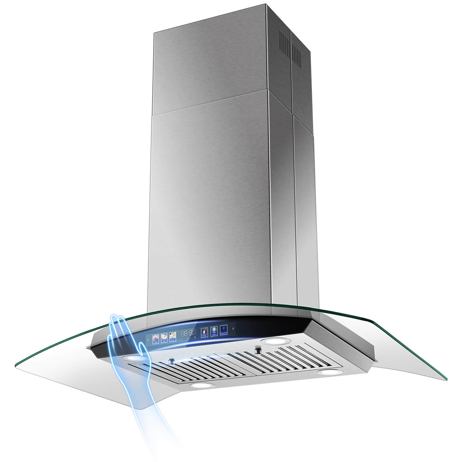 JOEAONZ Island Range Hood 30 Inch 700 CFM Gesture & Touch Control Ceiling Mount Stainless Steel Kitchen Vent Hood, Kitchen Exhaust Hood, Ducted/Ductless Convertible 3-speed Ventilation Fan Switchable