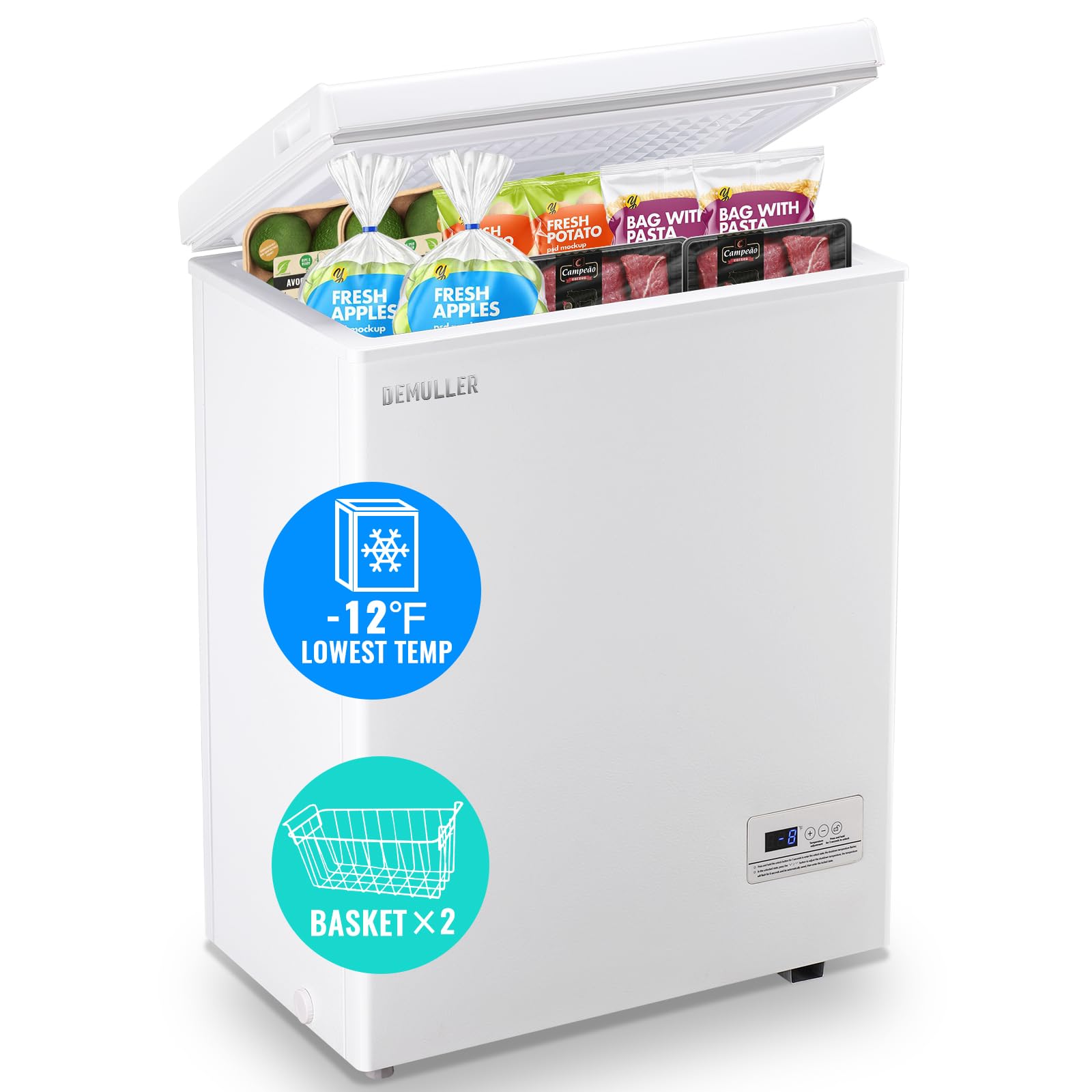 Mini Chest Freezer Compact Deep Freezing Machine with Electronic Temperature Control (Accurate to 1 ℉) Freestanding Small Freezer with 2 Removable Storage Baskets Black