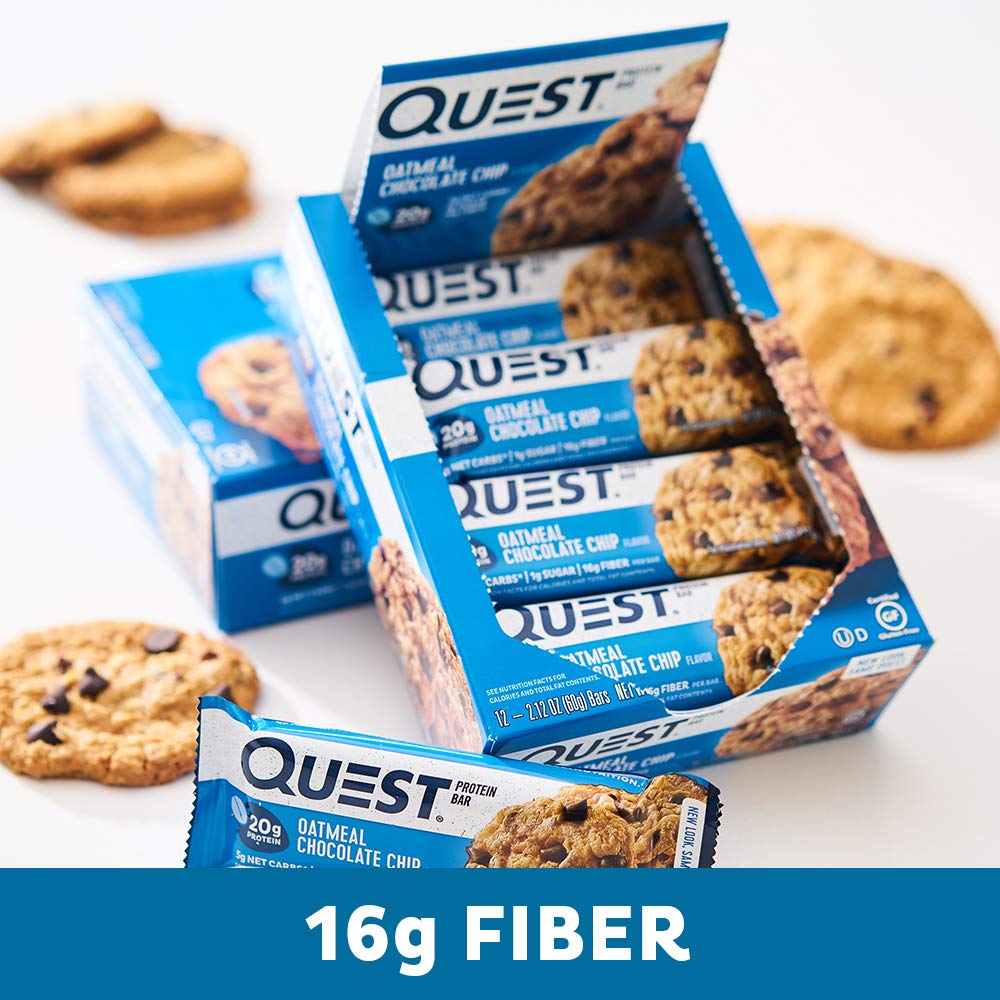 Quest Nutrition Chocolate Chip Dough Cookie Protein Bars, 21g Protein, 1g Sugar, 4g Net Carb, High Fiber, Gluten Free, Keto Friendy, 12 Count