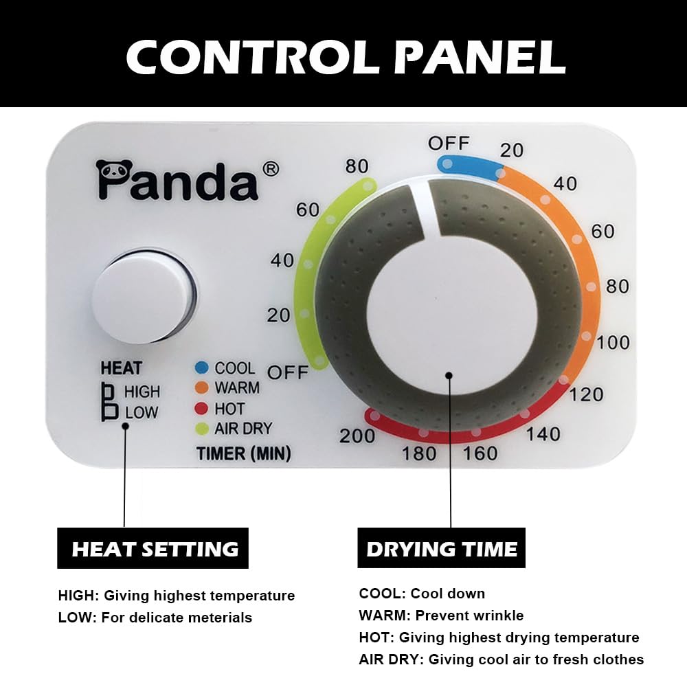 Panda Compact Dryer 13.2 lbs Load Volume 110V 1500W Portable Clothes Dryer 3.5 cu.ft. Stainless Steel Tub, 4 Drying Modes