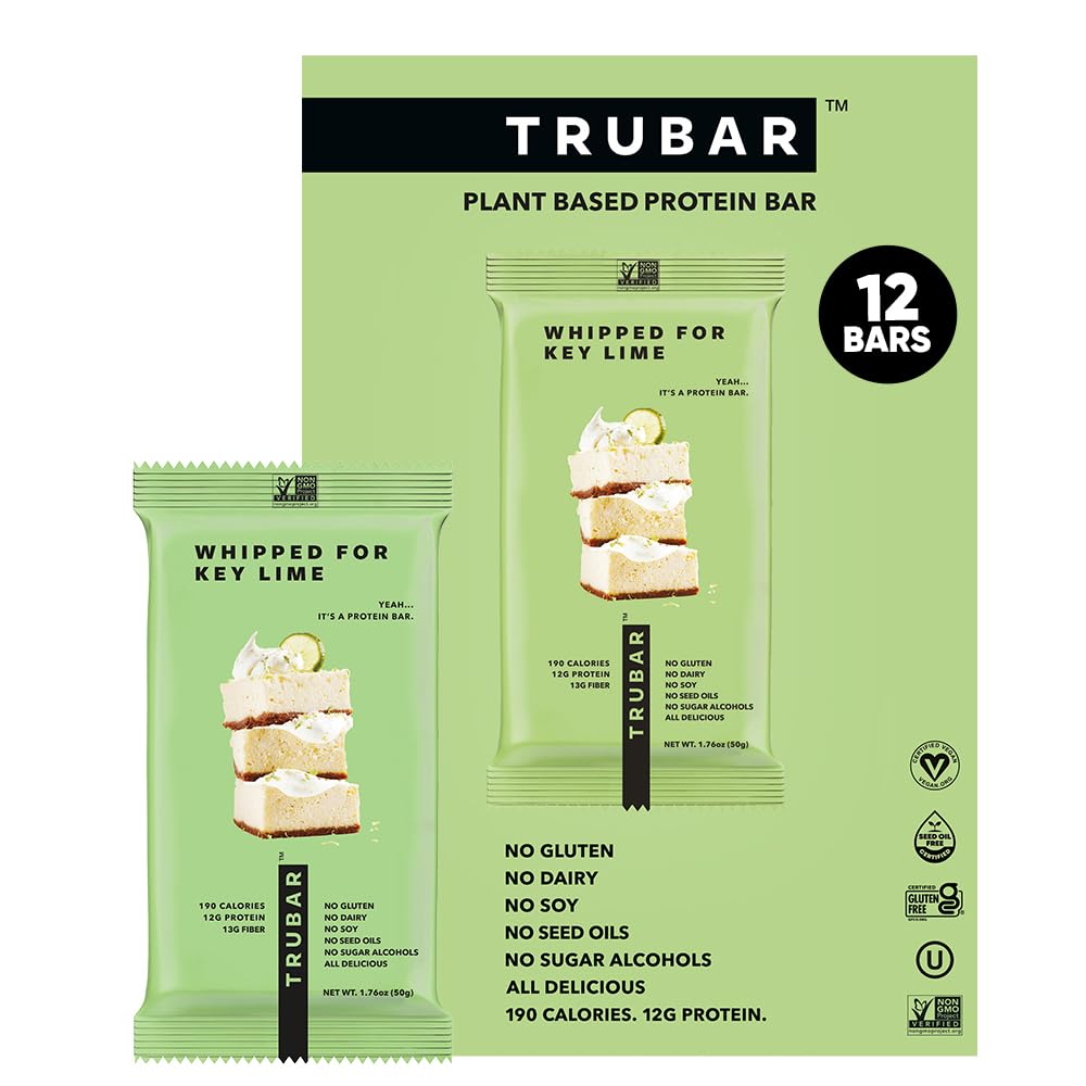 TRUBAR Vegan Protein Bars - Soy Free, Dairy Free, Gluten Free Protein Bars - No Sugar Alcohols - Non-GMO - 12g of Protein - It's Mint To Be Chip - 12 Count
