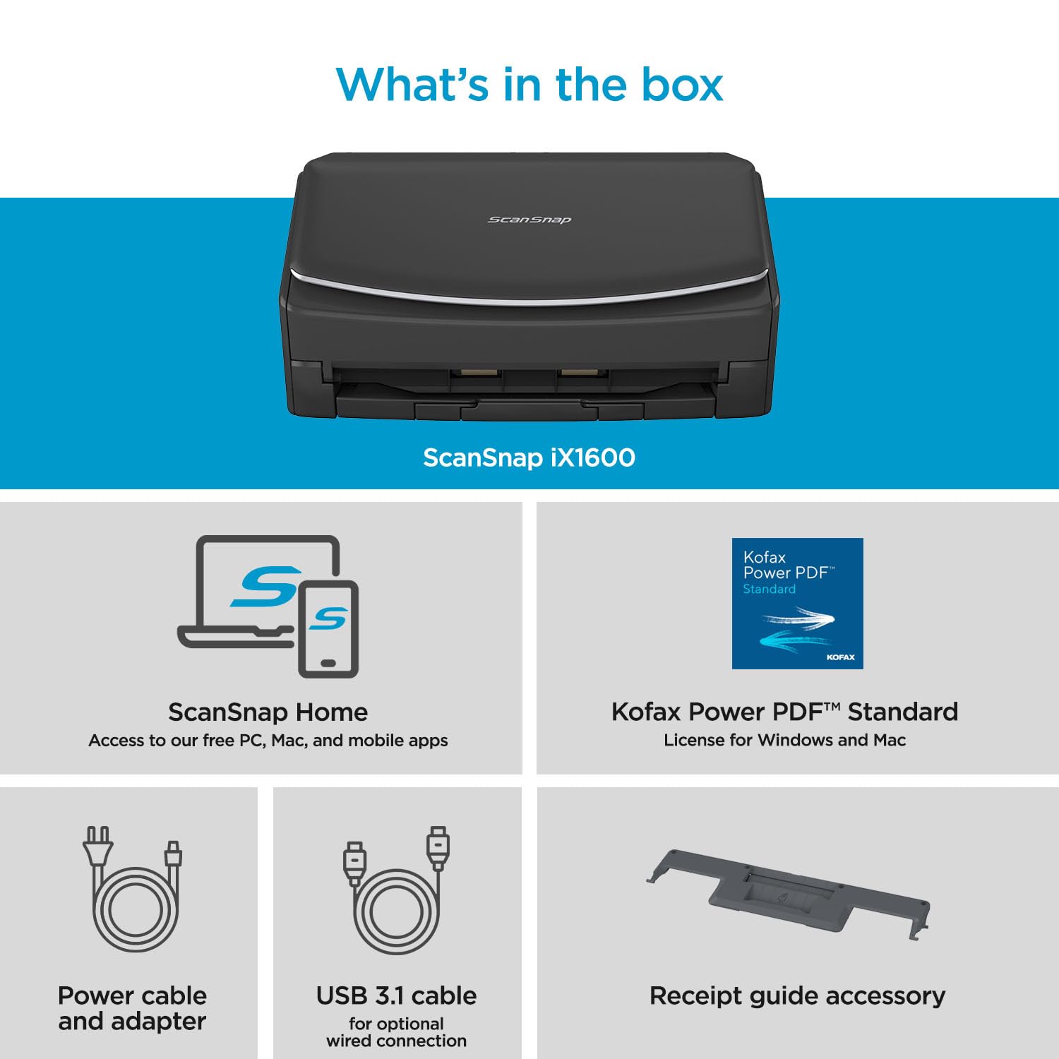ScanSnap iX2500 Wireless or USB High-Speed Cloud Enabled Document, Photo & Receipt Scanner with Large 5" Touchscreen and 100 Page Auto Document Feeder for Mac or PC, Black