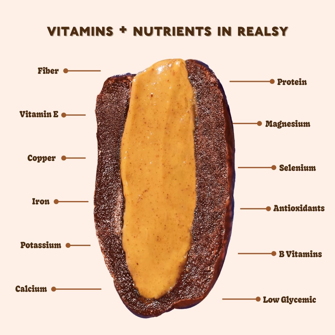 Realsy Stuffed Medjool Dates, Organic Dates with No Sugar Added, Gluten-Free, Vegan, All Natural Healthy Snack, Single Wrapped (40 ct) (Peanut Butter)