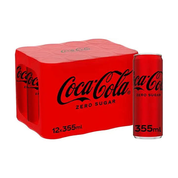 Coca-Cola Coca Cola Zero Carbonated Soft Drink, Cans, 12 x 355 ml, Red