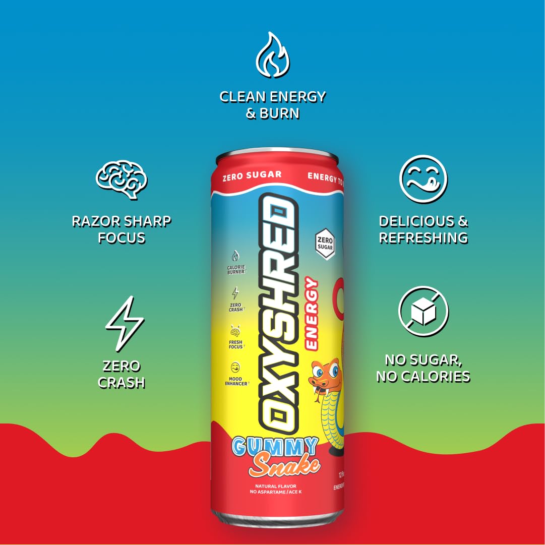 EHP Labs OxyShred Healthy Energy Drink - Zero Sugar Energy Drinks with Amino Acids, Green Tea Extract, Vitamin C & L Carnitine - Zero Carbs, Zero Calories, Clean Caffeine, Bahama Breeze (12-Pack)
