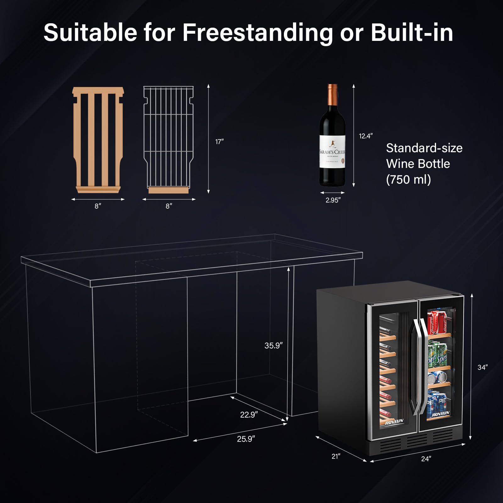 ROVSUN 18 Bottle Wine Fridge, Freestanding Compressor Wine Cooler Refrigerator, Beverage Wine Chiller with Digital Temperature Control & Double-layer Glass Door for Red White Wine, Champagne, Beer