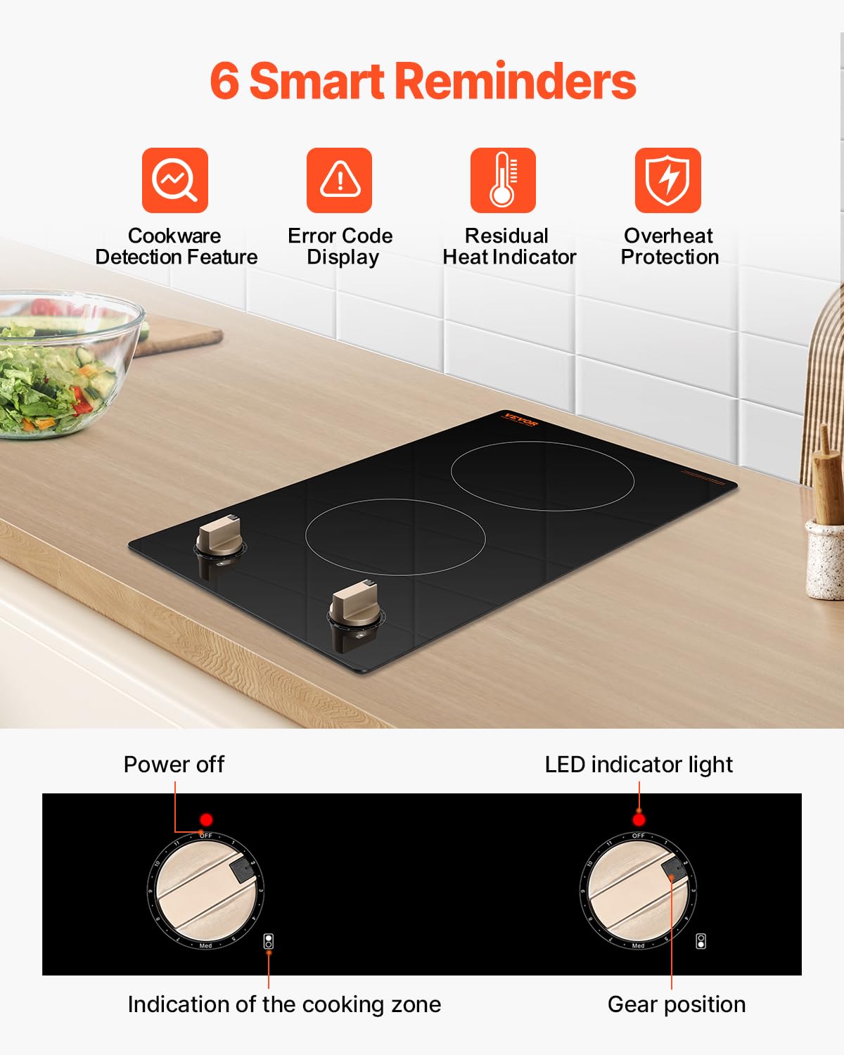 VEVOR Built-in Induction Electric Stove Top 30 Inch,5 Burners Electric Cooktop,9 Power Levels & Sensor Touch Control,Easy to Clean Ceramic Glass Surface,Child Safety Lock,240V