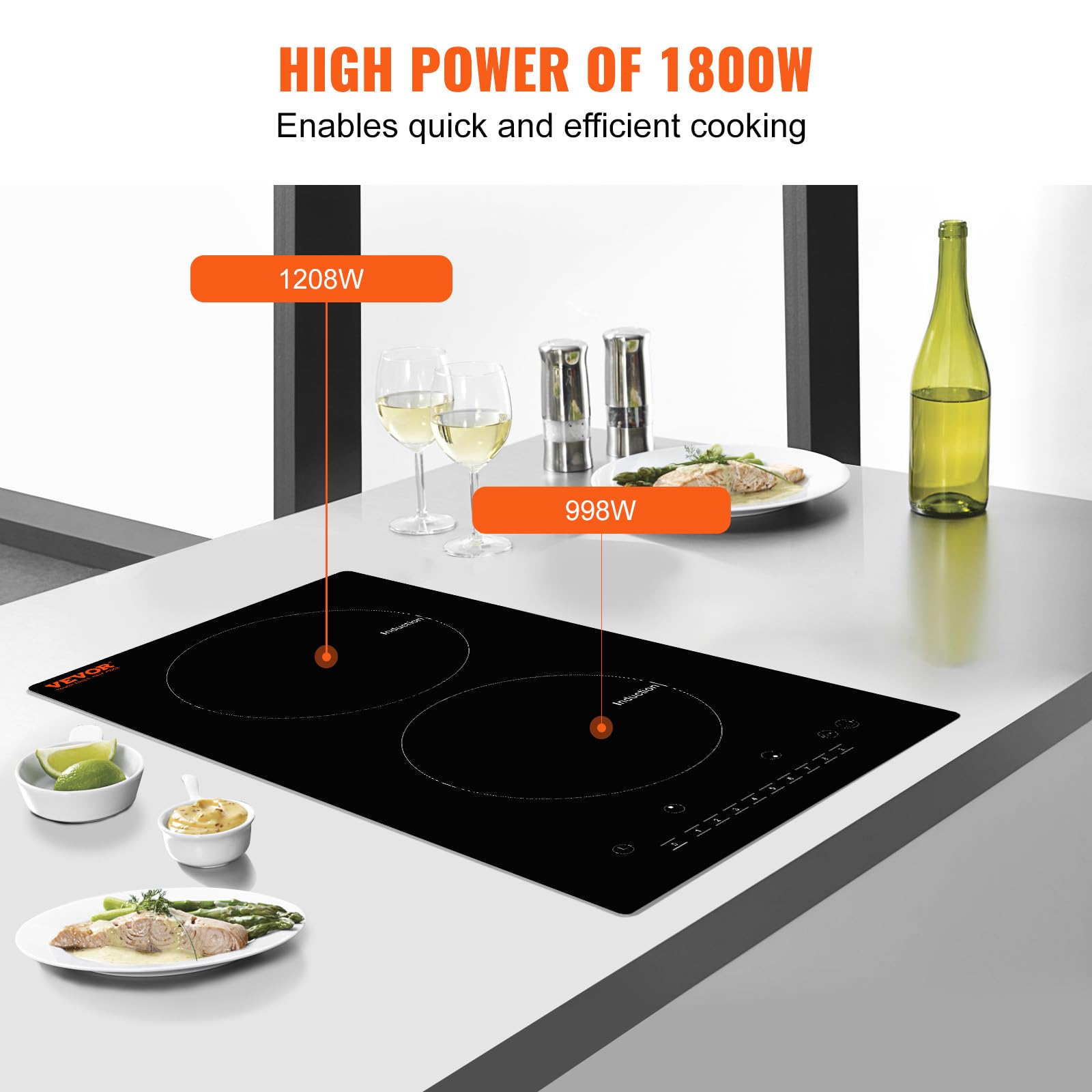 VEVOR Built-in Induction Electric Stove Top 30 Inch,5 Burners Electric Cooktop,9 Power Levels & Sensor Touch Control,Easy to Clean Ceramic Glass Surface,Child Safety Lock,240V