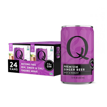 Q GINGER BEER with Real Ginger & Organic Agave - Ideal for Cocktails & Mocktails - Made with Real Ingredients, Perfectly Carbonated & Less Sweet - 80 Calories per Can - 7.5 Fl Oz Cans (Pack of 24)