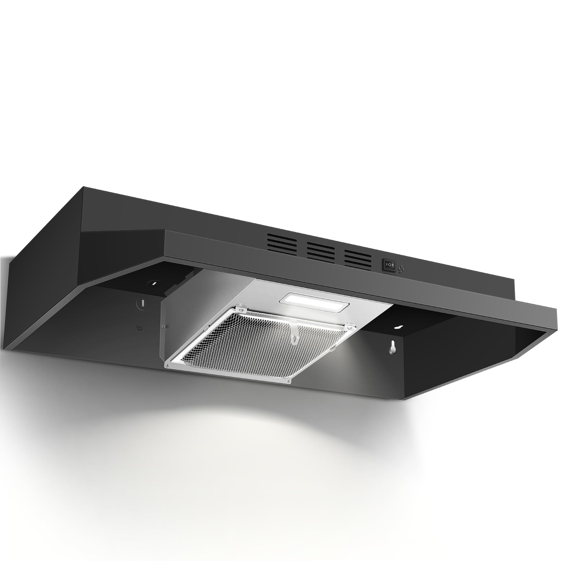 Range Hood 30 inch Under Cabinet, Stainless Steel Kitchen Vent Hood 280CFM, Built-in Kitchen Stove Hood w/Rocker Button Control, Ducted/Ductless Convertible Duct, 2 Speeds Fan, Bright LED Light