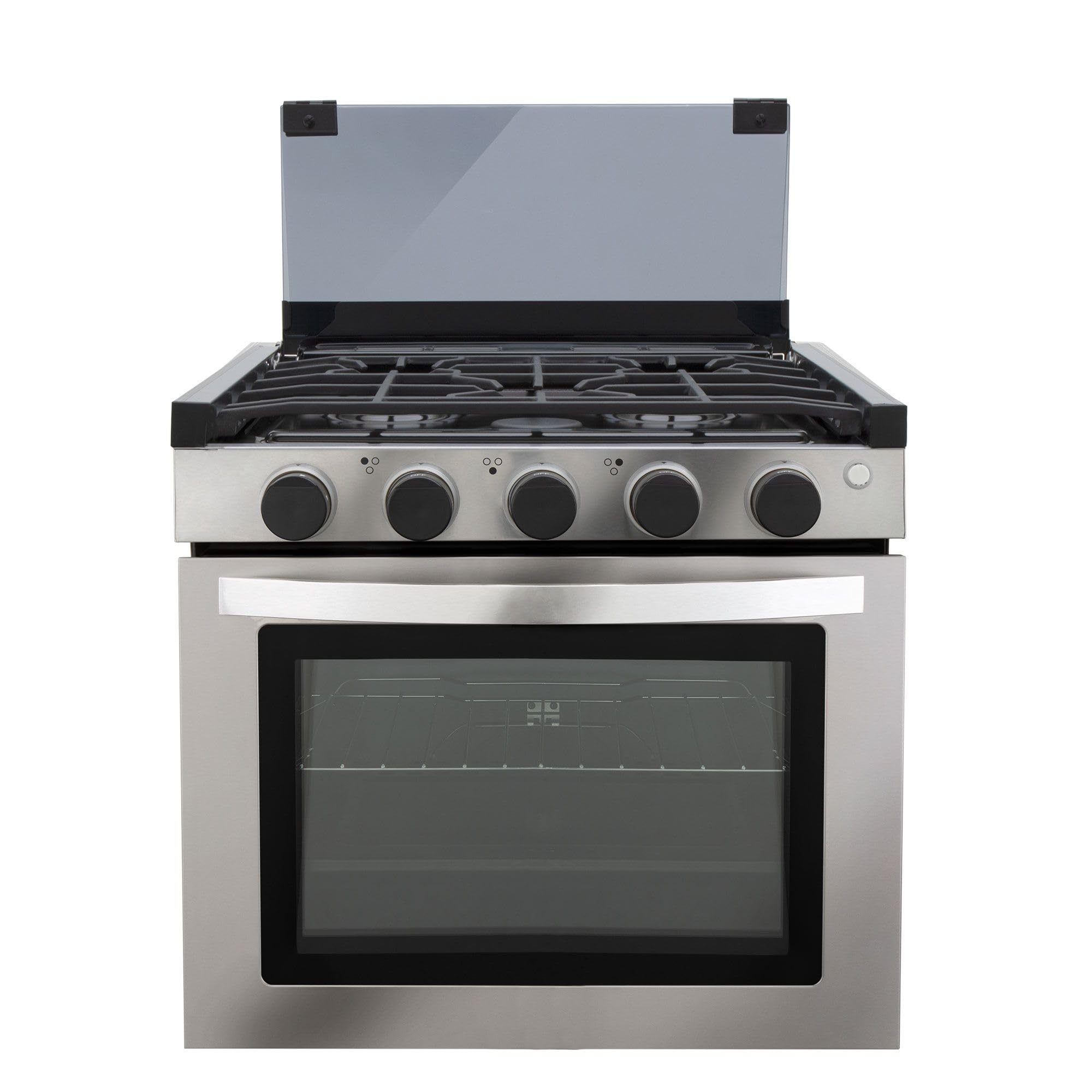 RecPro RV Stove | Gas Range 21" Tall | Optional Vented Range Hood | 3 Burner | 1.8 Cu. Ft | 7100 BTU | Black or Silver Color Options (Silver, No Vented Range Hood)