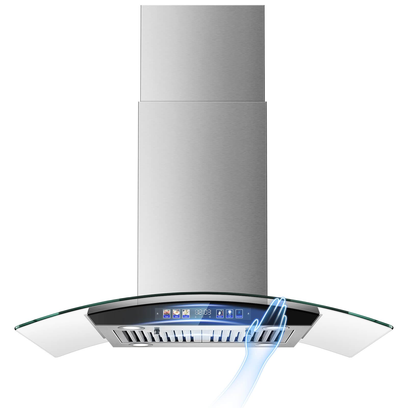 JOEAONZ Island Range Hood 30 Inch 700 CFM Gesture & Touch Control Ceiling Mount Stainless Steel Kitchen Vent Hood, Kitchen Exhaust Hood, Ducted/Ductless Convertible 3-speed Ventilation Fan Switchable