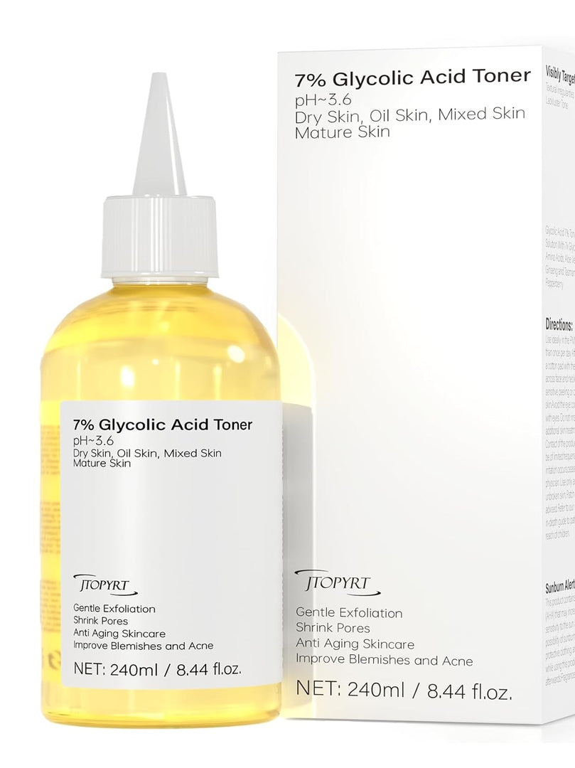 Glycolic Acid 7% Exfoliating Toner: Glycolic Acid Toner Gently Exfoliates 240ml - Toning Solution Reduces Skin Blemishes