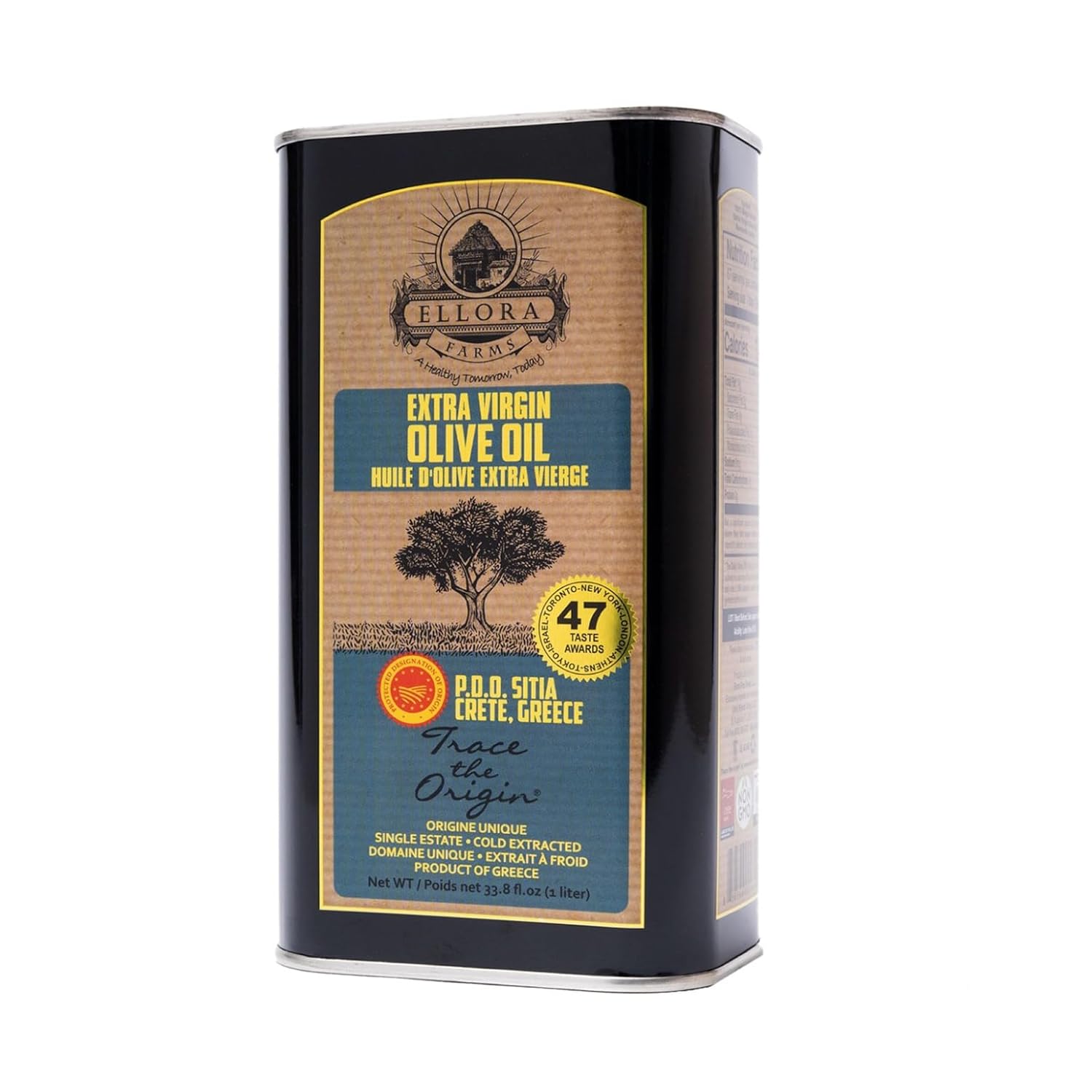 Ellora Farms Olive Oil Extra Virgin, Certified Single Estate PDO, Polyphenol Rich Extra Virgin Olive Oil Cold Pressed & Traceable, Global Gold Awards EVOO, Kosher, Crete, Greece 33.8 Fl oz (1 Ltr)