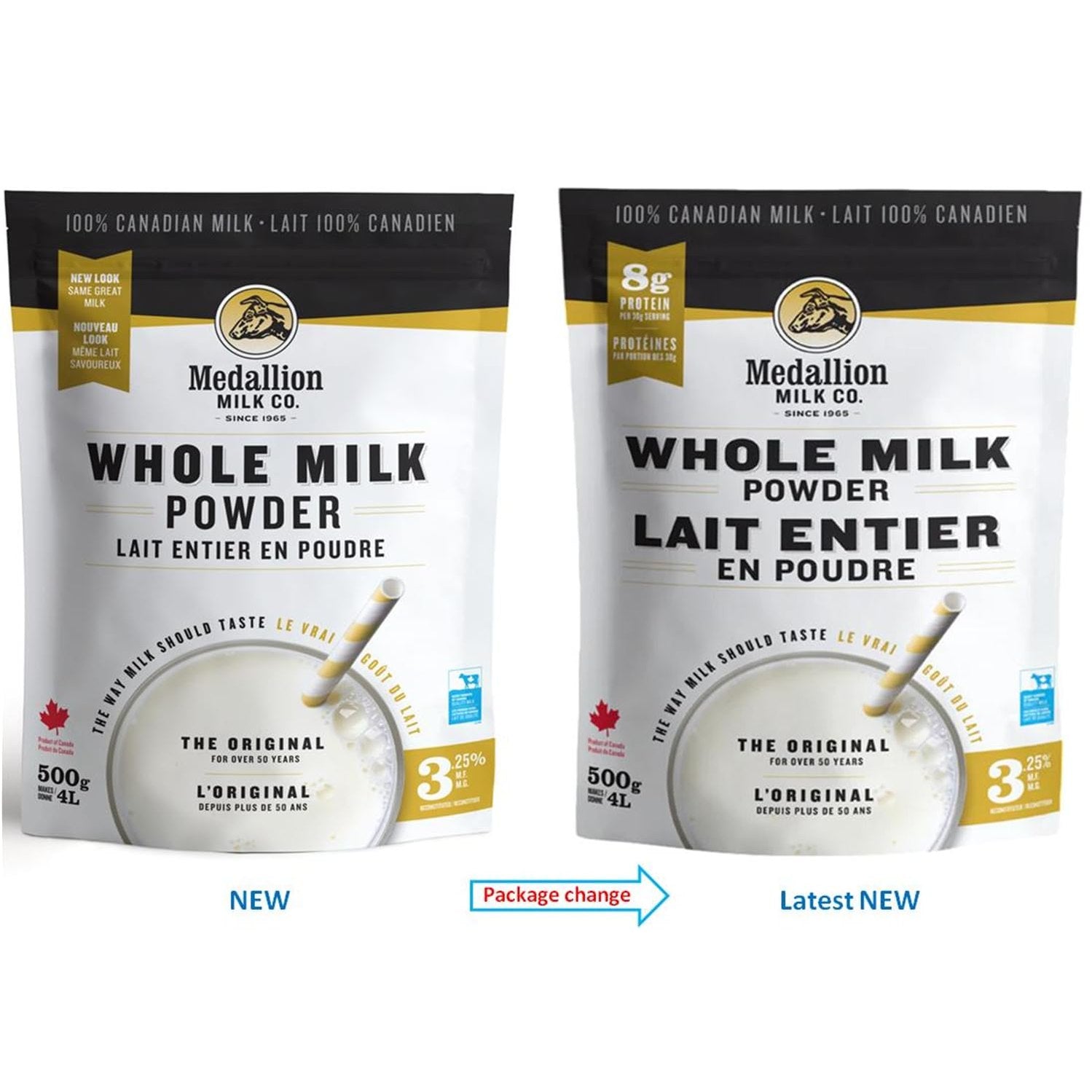 Medallion Brand Whole Milk Powder 500g - Dried Milk from Canada, Free of Antibiotics, No rbST or rBGH