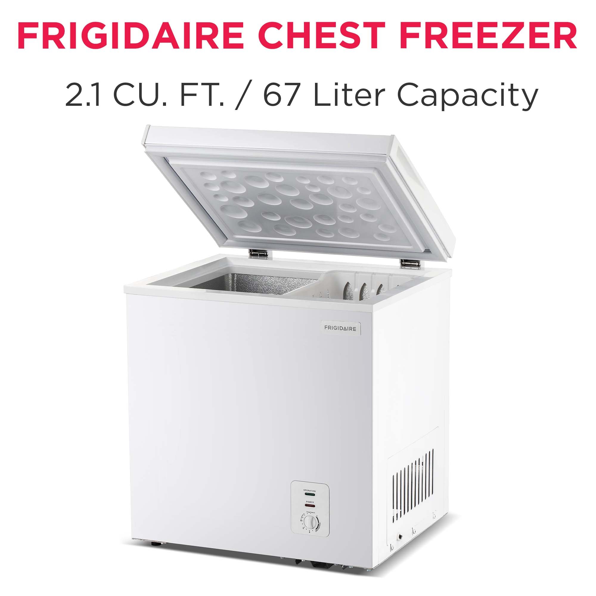 FRIGIDAIRE EFRF7003-BLACK Chest Deep Freezer, 7 Cu. Ft, Black Adjustable Thermostat-Removable Vinyl Coated Wire Basket-Easy Defrost Drain