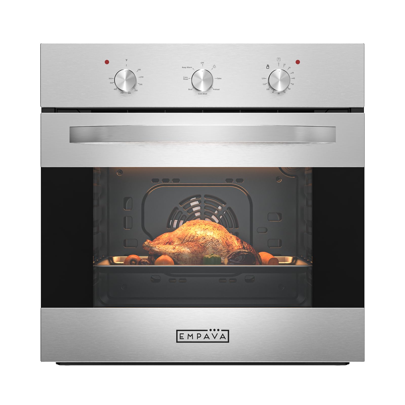 Empava 24 Inch Electric Single Wall Oven 10 Cooking Functions Deluxe 360° ROTISSERIE with Sensitive Touch Control in Stainless Steel, C02