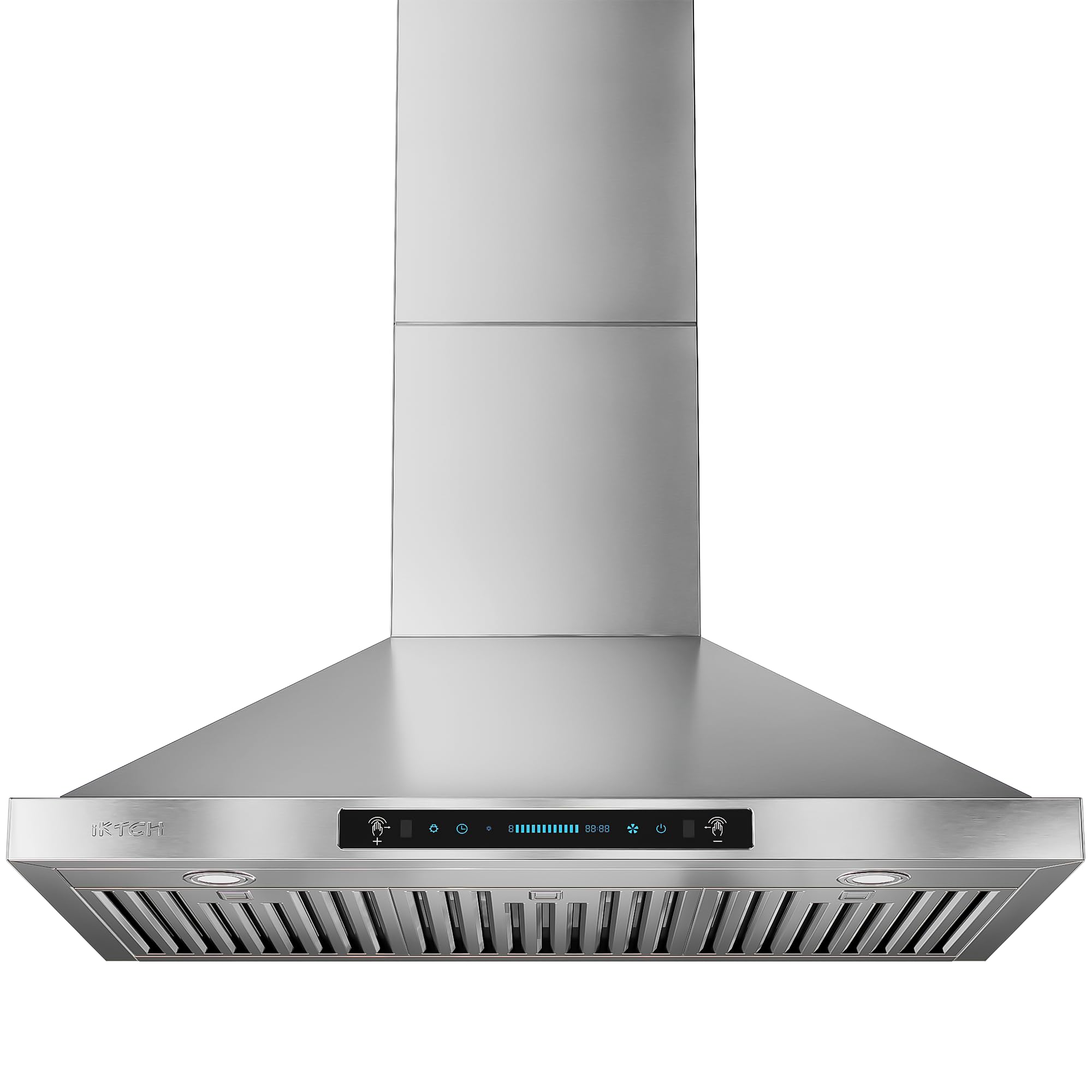 IKTCH 30-inch Wall Mount Range Hood 900 CFM Ducted/Ductless Convertible, Kitchen Chimney Vent Stainless Steel with Gesture Sensing & Touch Control Switch Panel, 2 Pcs Adjustable Lights(IKP02-30'')