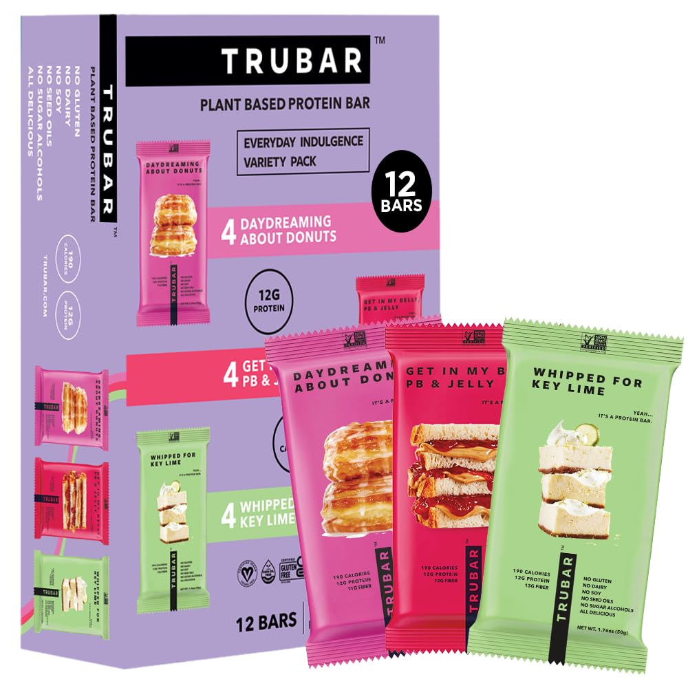 TRUBAR Vegan Protein Bars - Soy Free, Dairy Free, Gluten Free Protein Bars - No Sugar Alcohols - Non-GMO - 12g of Protein - It's Mint To Be Chip - 12 Count