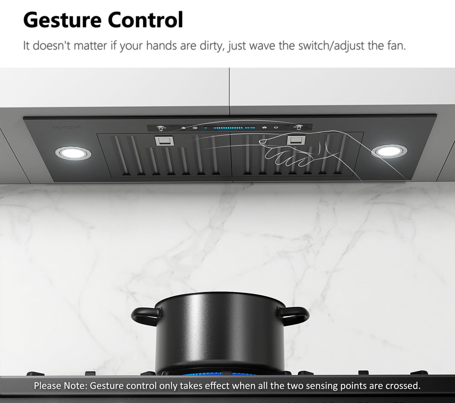 IKTCH 30 inch Built-in/Insert Range Hood 900 CFM, Ducted/Ductless Convertible Duct, Stainless Steel Kitchen Vent Hood with 4 Speed Gesture Sensing&Touch Control Panel(IKB01-30)