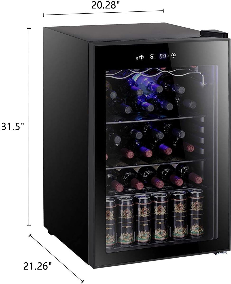 Antarctic Star 12 Bottle 48 Can Wine Cooler/Cabinet Beverage Refrigerator Mini Fridge Low Noise Clear Glass Door Counter Top Cellar for Beer Soda Bar 1.3 cu.ft Black