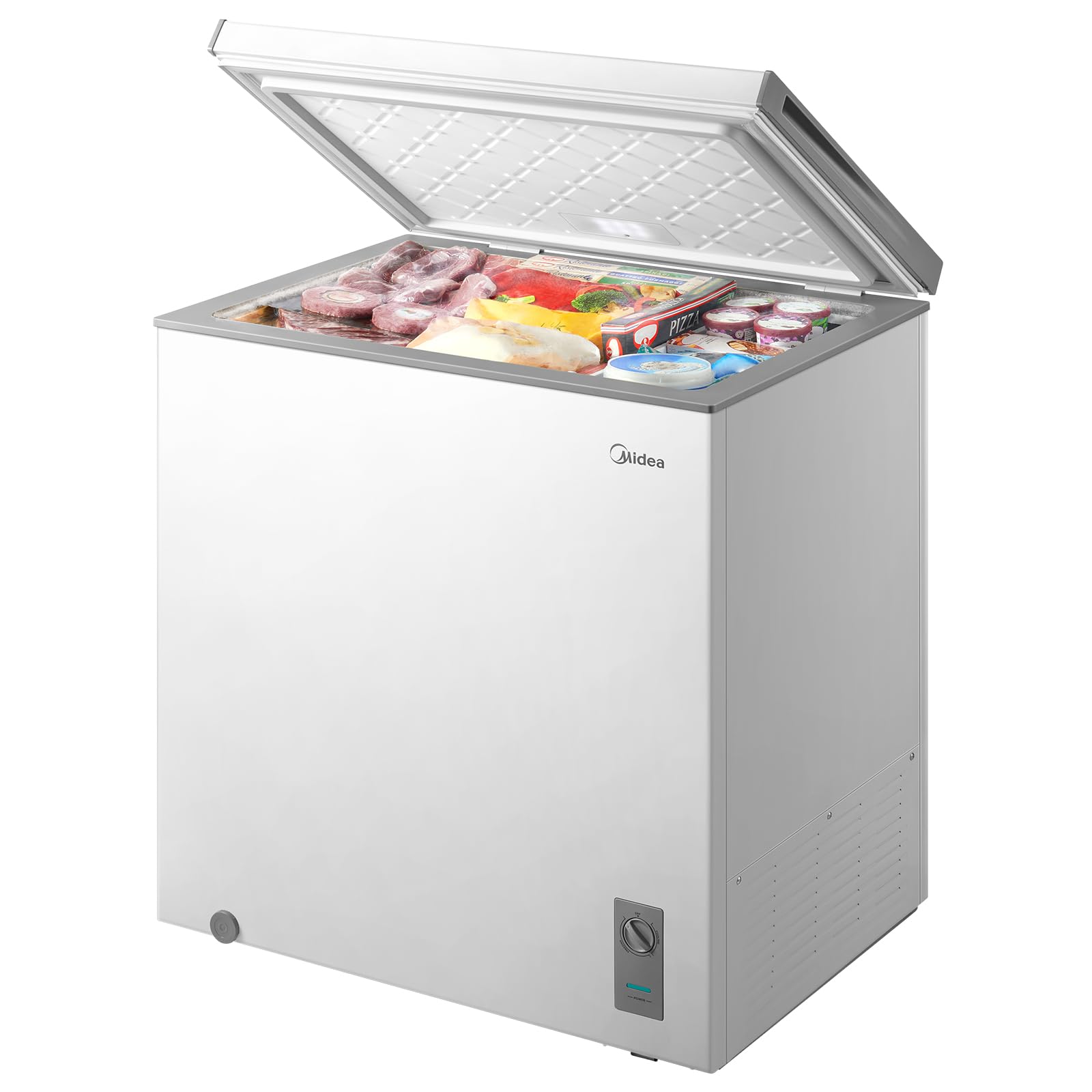 Midea MERC04C4BAWW Chest Freezer, 3.5 Cubic Feet Freezer With Removable Basket, Interior LED Light, Adjustable Temperature, For Kitchen Apartment Office, White