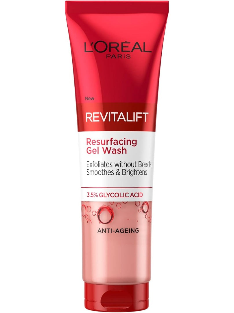 L'ORÉAL Paris 3.5% Glycolic Acid Cleanser, Revitalift Glycolic Resurfacing Gel Wash, Gently Exfoliates To Smooth & Brighten Skin – 150ml