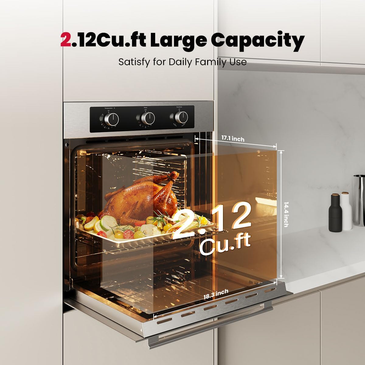 GASLAND 24 Gas Wall Oven, ETL Certified Natural Gas Wall Oven with Bake Broil Rotisserie Functions, Timer and Convection Fan, 120V Cord Plug, 2.12 Cu.ft Capacity, Stainless Steel