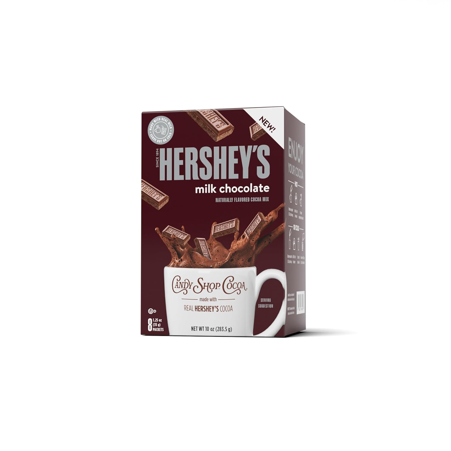 Candy Shop Cocoa HERSHEY'S Milk Chocolate Cocoa Mix, Hot Chocolate, Make Hot or Iced Cocoa, Made With Real Milk, Gluten Free, 1.25 oz packet (24 count)