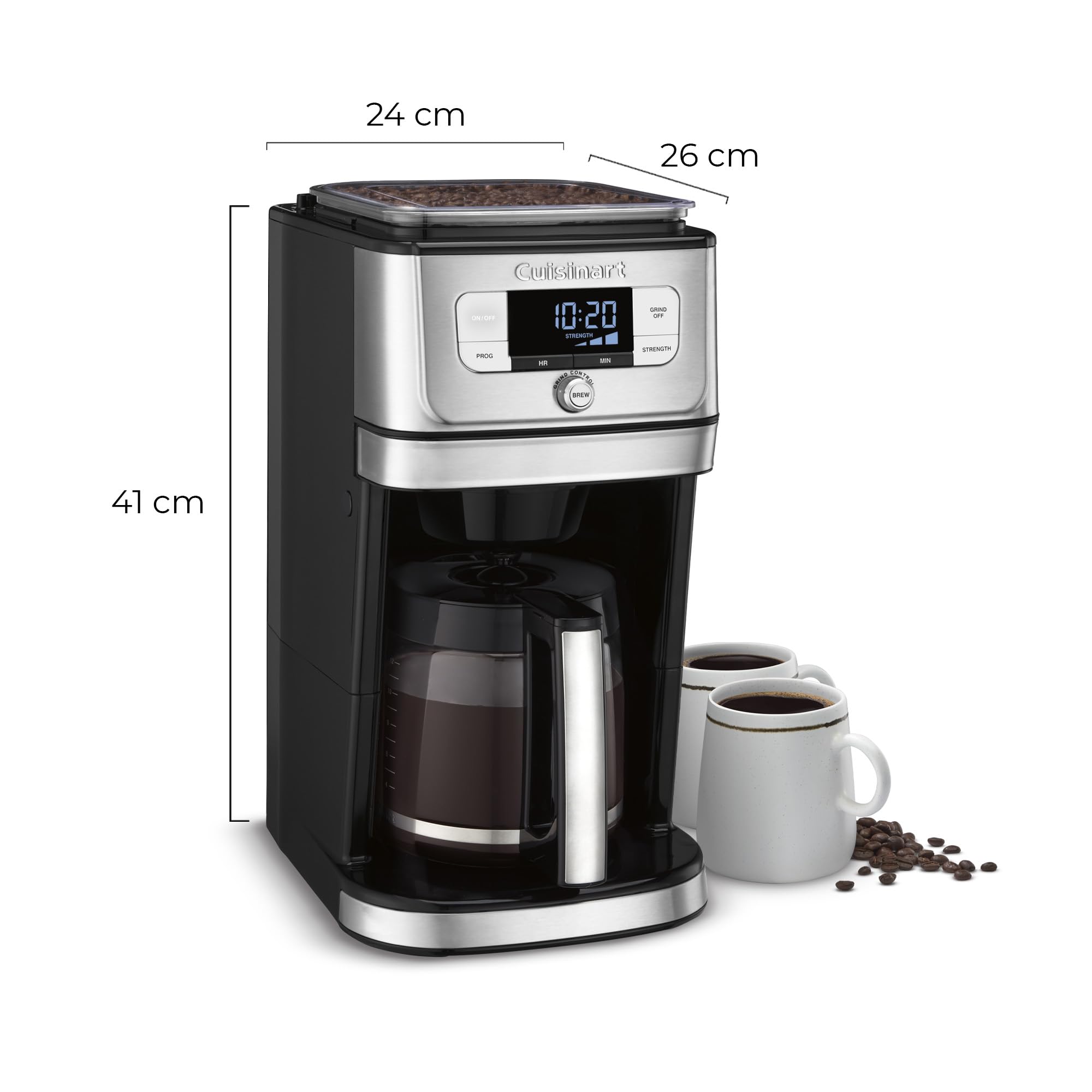 Cuisinart Automatic Grind & Brew 12-Cup Coffee Maker with Blade Grinder, Programmable Coffee Machine Glass Carafe with 1-4 Cup Setting, Brew Pause, Grind-Off Option, DGB-400NAS, Black/Stainless Steel