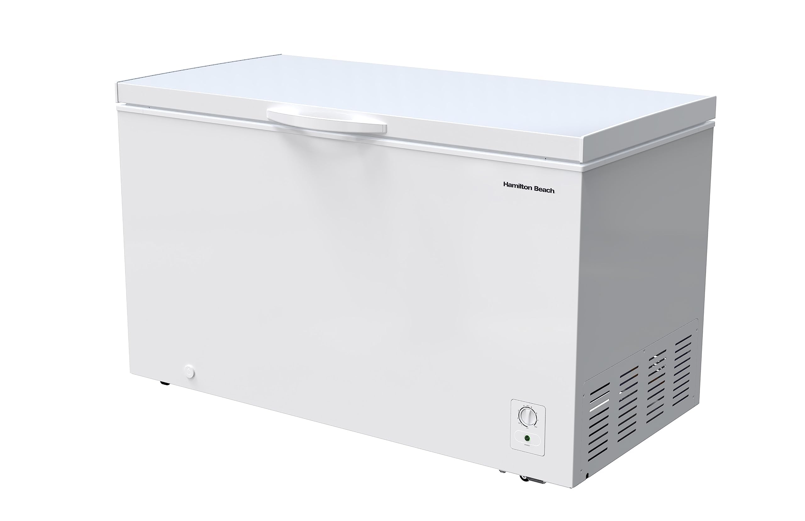 Hamilton Beach HBFRF2129 21 cu ft Double Door LID Garage-Ready Chest Freezer-White, Vinyl-Coated Baskets, Space-Saving Flat Back, Stay-Open, Front-Access Drain, for Storage, Hunting, Large Family