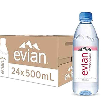 Evian Mineral Water, Naturally Filtered Drinking Water, Bottled Water Crafted By Nature, 500 ml - Pack of 24